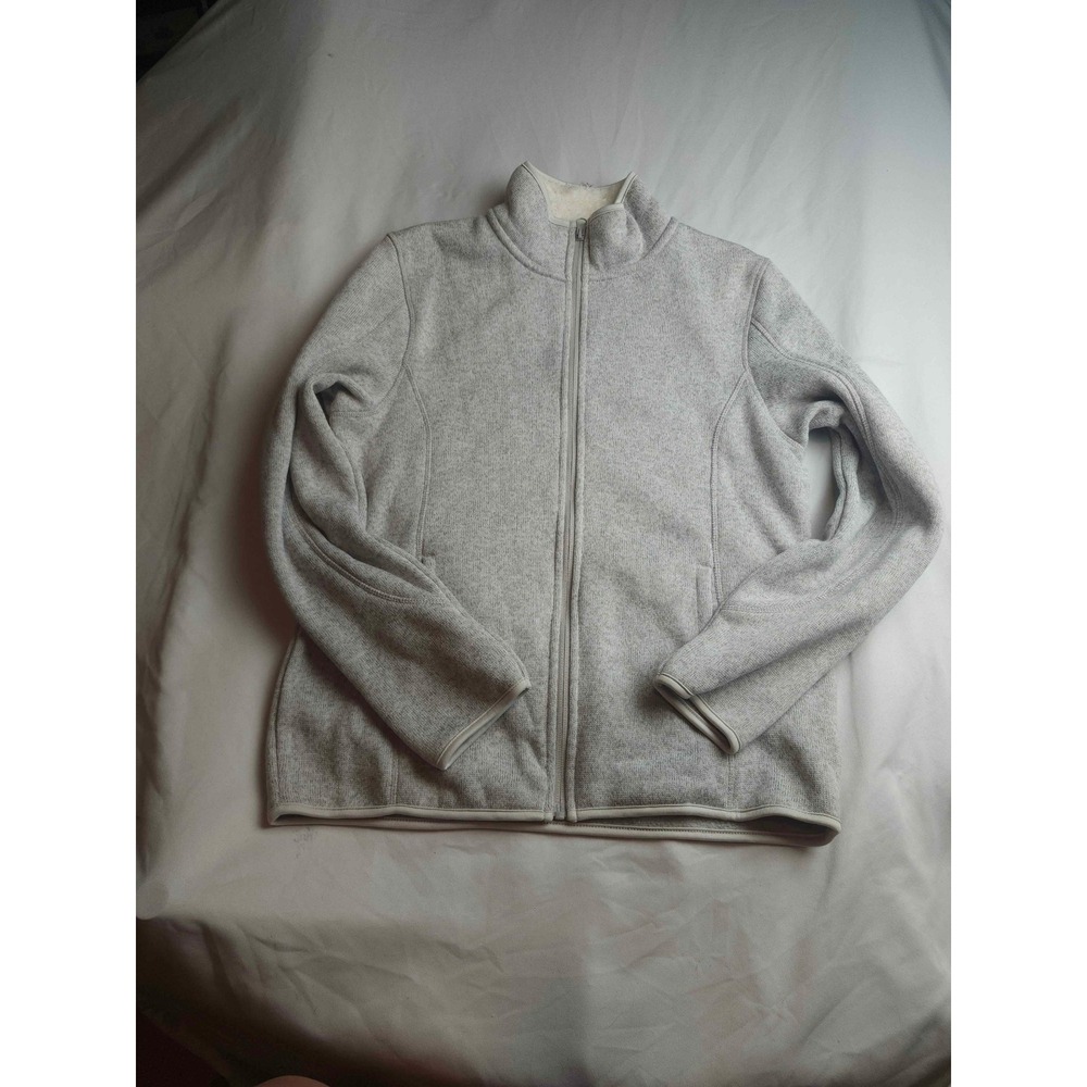 Faded Glory Womens Gray Full Zip Sweater Jacket Sherpa Lined Collar Size M 8-10